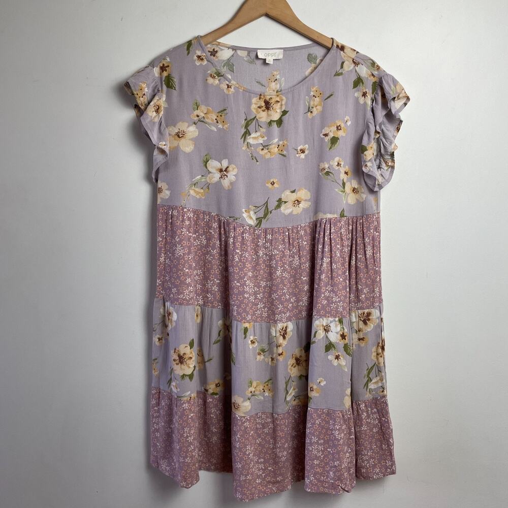 Vintage Y2K Oddi‎ Floral Tiered Patchwork Dress Small Purple Oversized Cottage